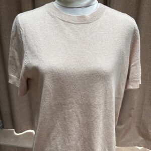 Theory Cashmere Short Sleeve Luxe Knit-Taupe/Oatmeal-NWT